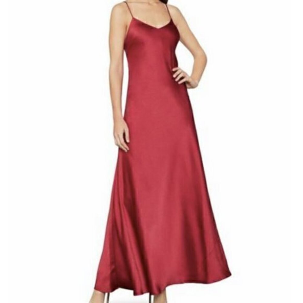 Bcbg Max Azria Red Satin Open Back Slip Long Gown Dress